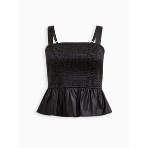 Torrid Women's Black Faux Vegan Leather Smocked Peplum Camisole Tank Plus Sz 2X